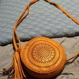 Art Class Tan Crossbody Bag with Tassel